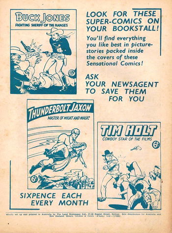 Look For These Super-Comics [Buck Jones No. 3; Thunderbolt Jaxon No. 3; Tim Holt No. 1]] (1949?)