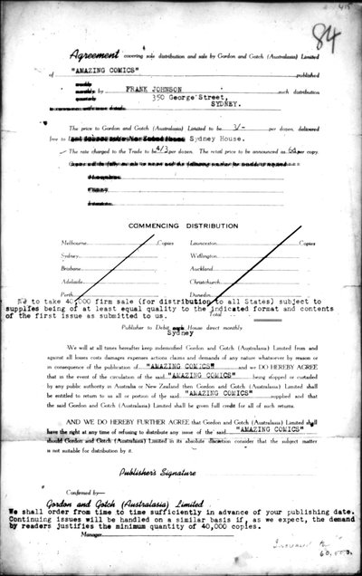 Amazing Comics [Frank Johnson, Gordon and Gotch - distribution agreement] 1941