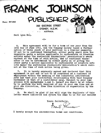 Frank Johnson Publisher [Letter of contract, Carl Lyon, page 2] 1941?