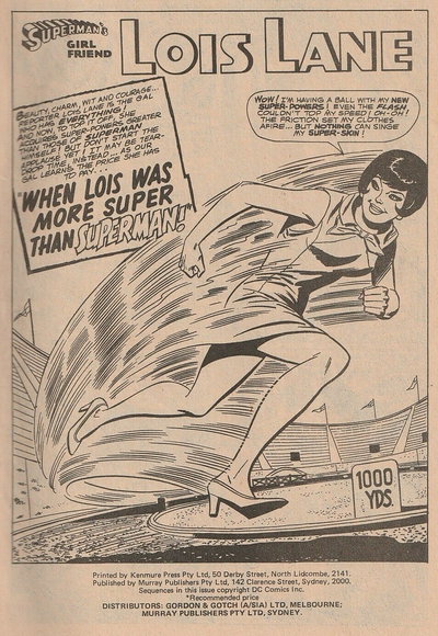 Lois Lane Comic (KG Murray, 1975 series)  #123 ([January 1978?]) — When Lois Was More Super Than Superman! [Part 1]
