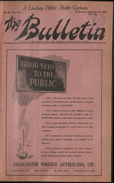 The Bulletin (Bulletin, 1880 series) v60#3111 27 September 1939