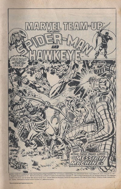 Marvel Team-Up (Yaffa/Page, 1979 series)  #8 ([December 1981?]) — The Messiah Machine!