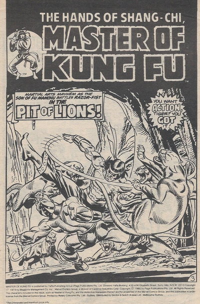 Master of Kung Fu (Yaffa/Page, 1977 series)  #7 ([December 1980?]) — Pit of Lions!