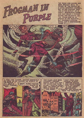 Frogman Comics (Hillman, 1952 series) v1#10 — Frogman in Purple (page 1)