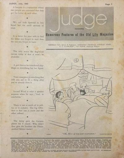 Judge: America's Humour Magazine (OPC, 1947 series)  #? (July 1947) — Judge Incorporating Humorous Features of the Old Life Magazine