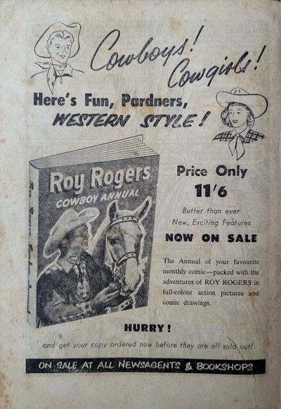 Roy Rogers (Horwitz, 1955 series)  #18 ([October 1955?]) — Cowboys! Cowgirs! Here's fun, pardners, western style!