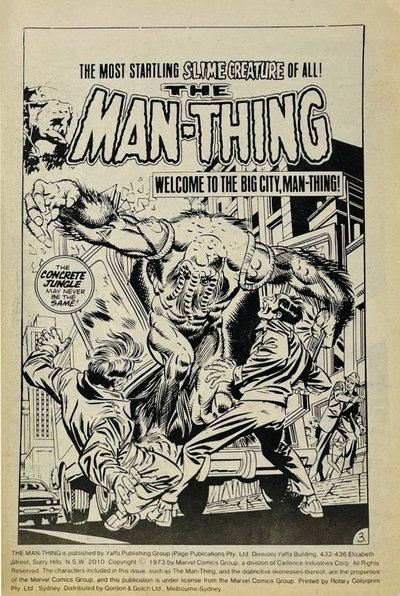The Man-Thing (Yaffa/Page, 1979 series)  #7 ([1982?]) — Welcome to the Big City, Man-Thing
