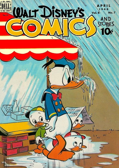 Walt Disney's Comics and Stories (Dell, 1940 series)  v8#7 (91) (April 1948) — Untitled [Water on Beak from Awning]
