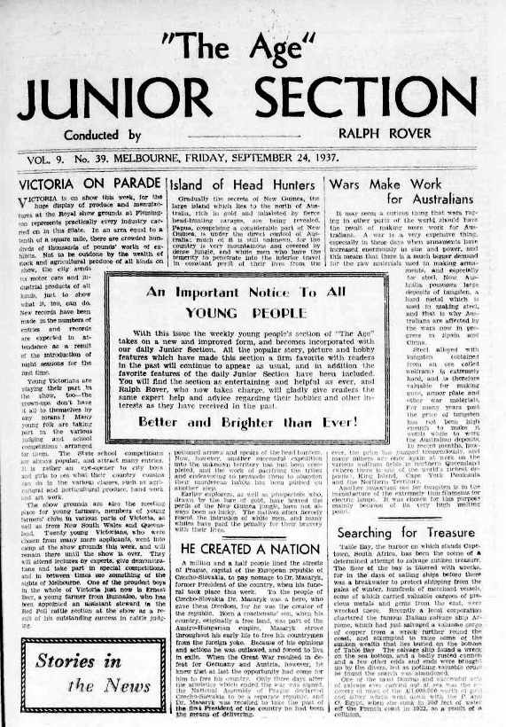 The Age Junior Section (Unknown, 1937? series) v9#39 (24 September 1937)