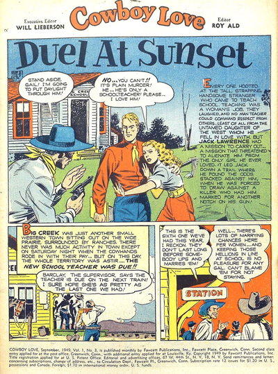 Duel at Sunset (<span class="fw-500">Cowboy Love</span>  #3 (September 1949)), page 1