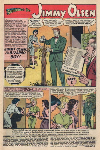 Superman's Pal, Jimmy Olsen (DC, 1954 series) #80 — Jimmy Olsen, the Bizarro Boy! [Jimmy Olsen, the Bizarro Boy! Part 1] (page 1)