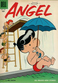 Angel (Dell, 1955 series)  #7 (August-October 1956) — Angel jumps into a pool with an umbrella