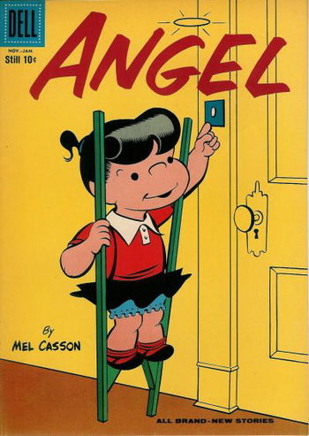 Angel on stilts trying to ring a doorbell