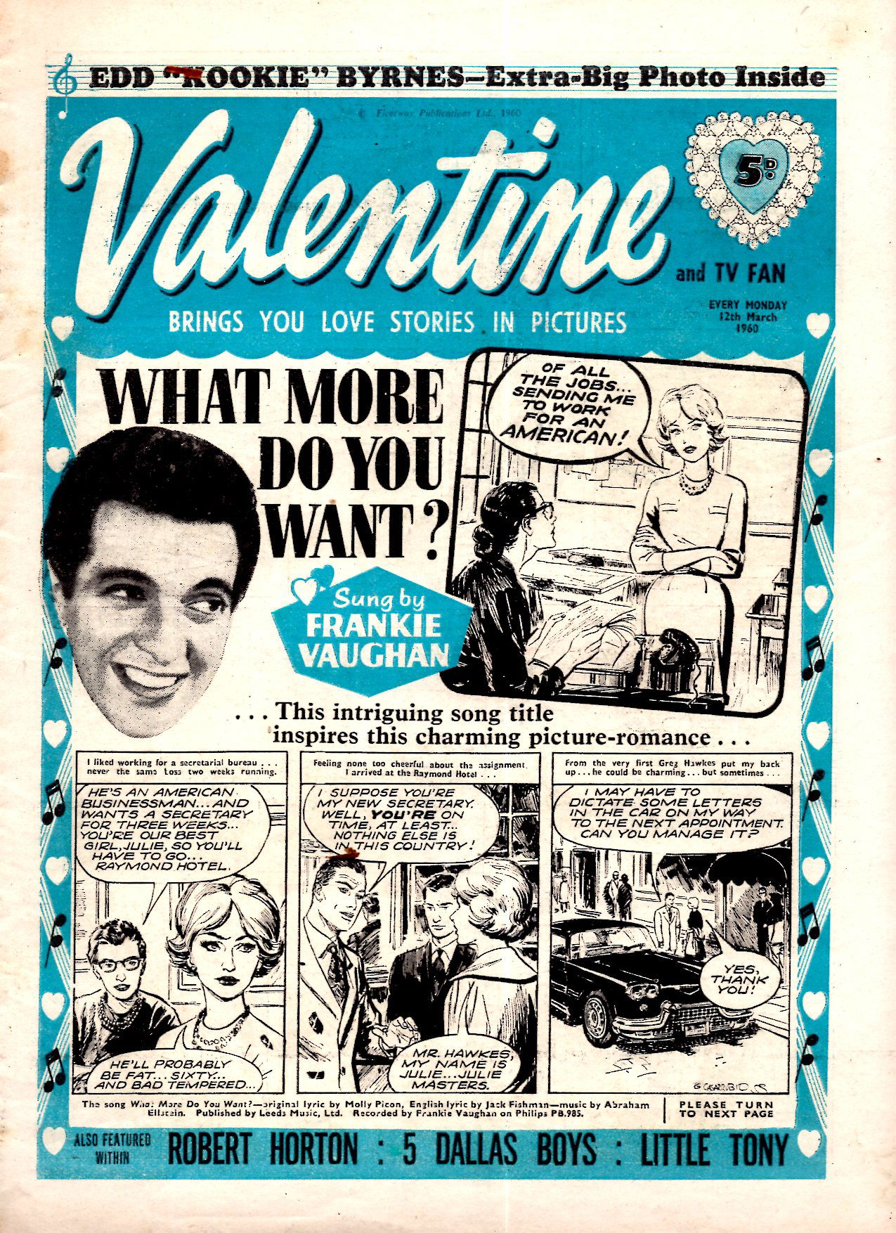 Valentine (Fleetway, 1960 series) 12 March 1960 — Valentine and TV Fan (12 March 1960)
