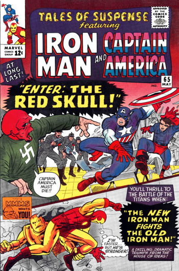 Enter: The Red Skull! The New Iron Man Fights the Old Iron Man!