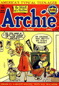 Archie Comics (Archie, 1942 series)  #43 (March-April 1950) — "Do you mind if I help you clean up your room, Archie?"